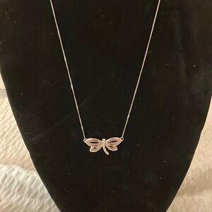 Diamond Necklace 14KT White Gold- Dragonfly Pendant